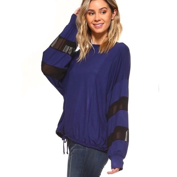 Last 1! Blue drawstring top w/chiffon detail - Picture 3 of 5